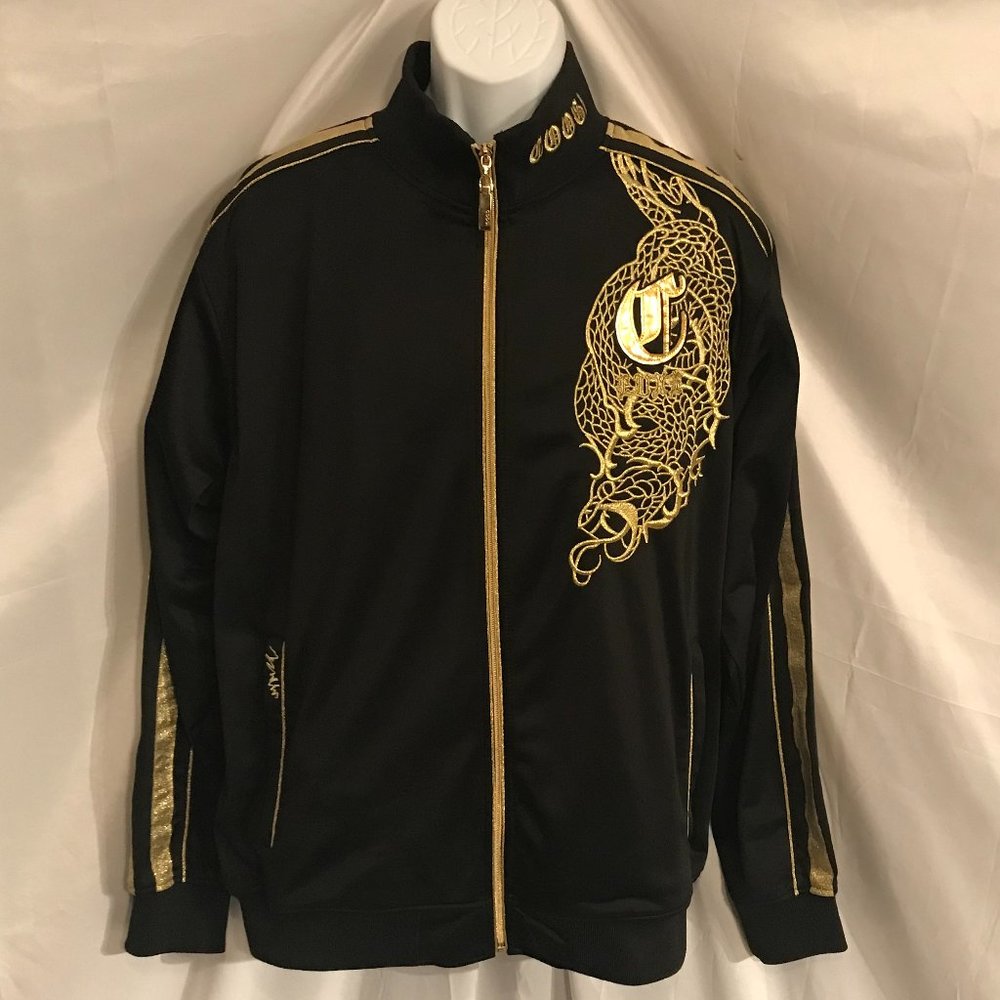 Coogi Black Trimmed In Gold Large Full Zipper Activewear Jacket